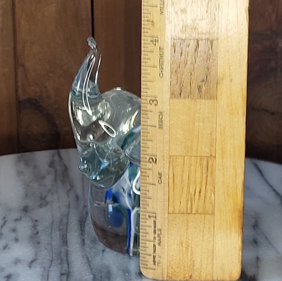 Glass Elephant Figurine with Blue and Green Accents - Picture 5 of 13
